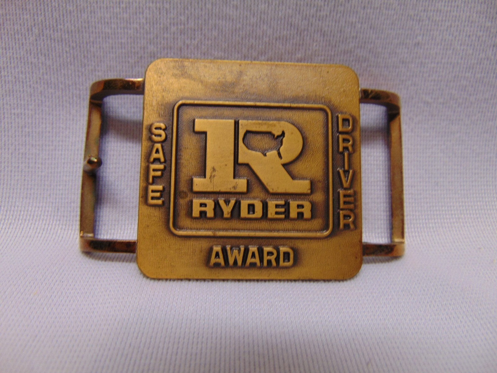 Vintage Ryder Truck Safe driver brass belt buckle Jostens 3&Prime; x 2&Prime;
