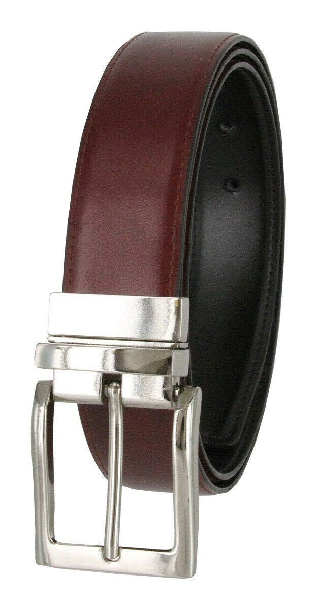 Men&rsquo;s Belt Genuine Leather Reversible Rotated 34, Silver Buckle-burg/Blk