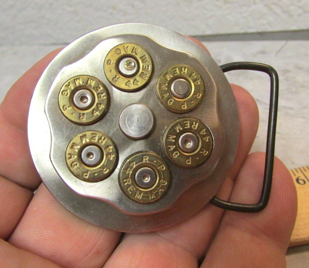 Alaska Hand Made 44 magnum Bullet spinning center Belt Buckle, belt size 1.5 in