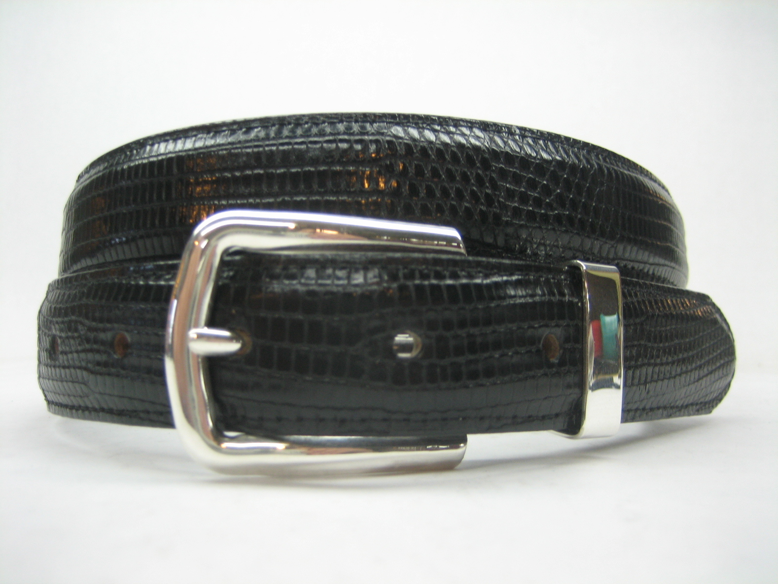 STERLING SILVER 925 SOLID BUCKLE & LOOP, & GENUINE LIZARD BELT 28 MM WIDE U.S.A