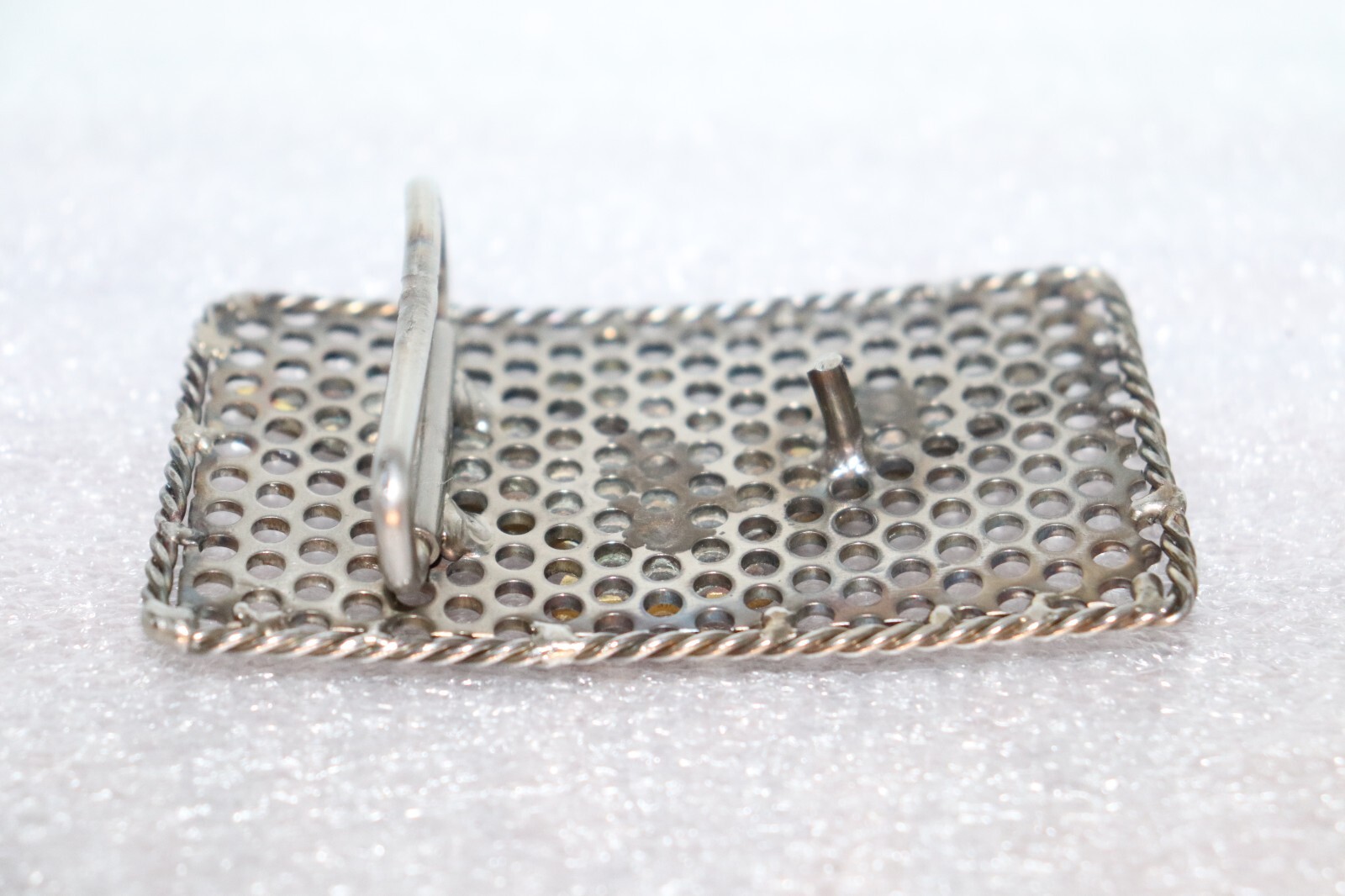 Industrial Brass Mounted Eagle on Perforated Steel Belt Buckle