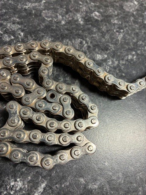 Vintage 32&Prime; Long Chrome Motorcycle Chain Belt Etched Buckle