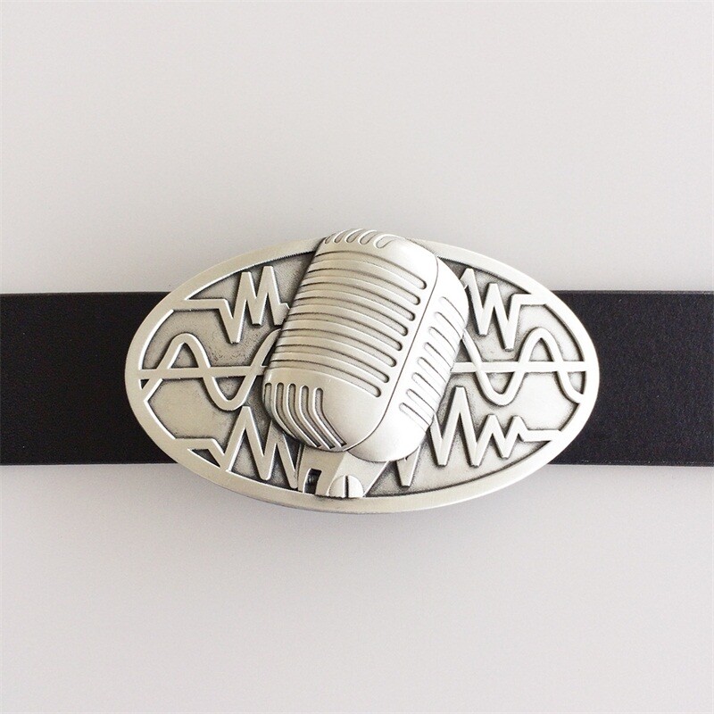 Antique Brushed Silver Microphone Music Oval Belt Buckle also Stock in the US