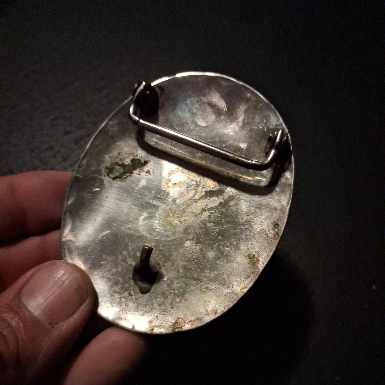 Vintage silver toned Belt Buckle with Cream Colored Stone nice rare