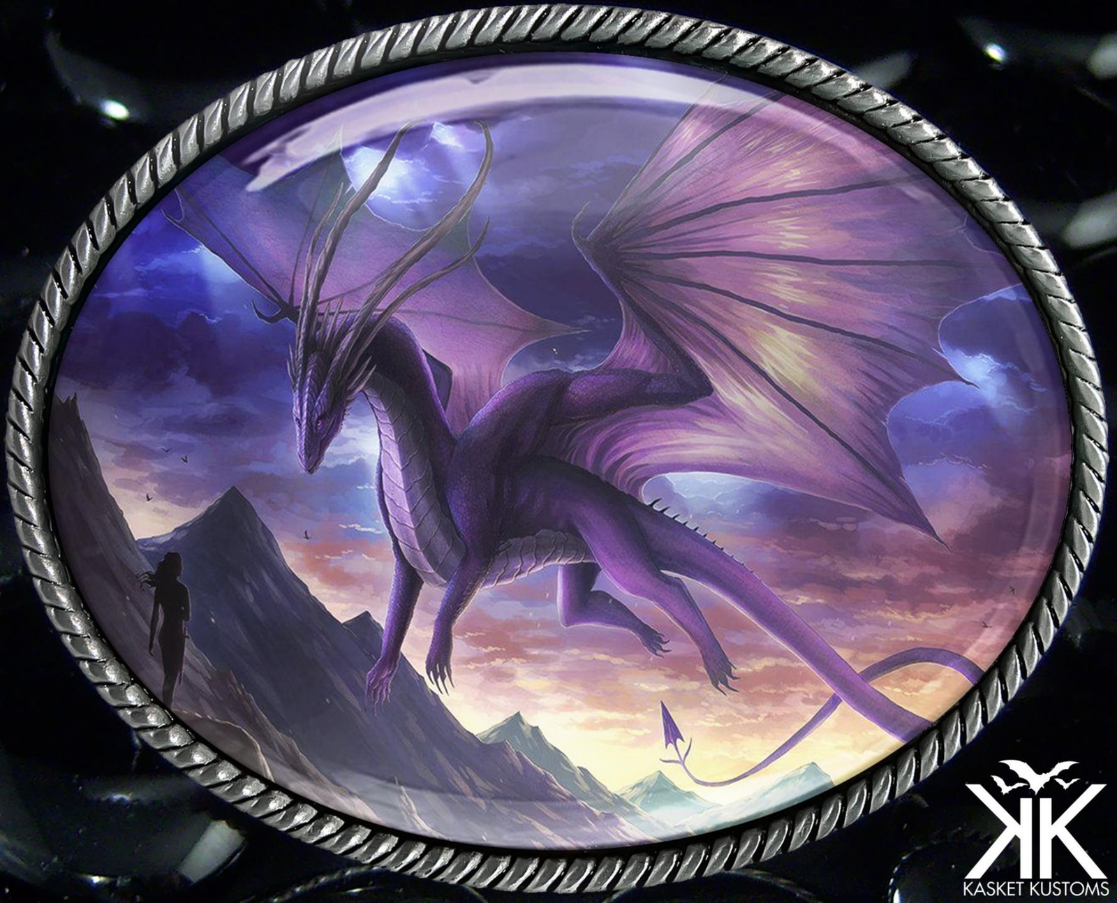 Dragon Belt Buckle – Gothic Sci-fi Fantasyland Handmade Silver Oval Buckle – 717