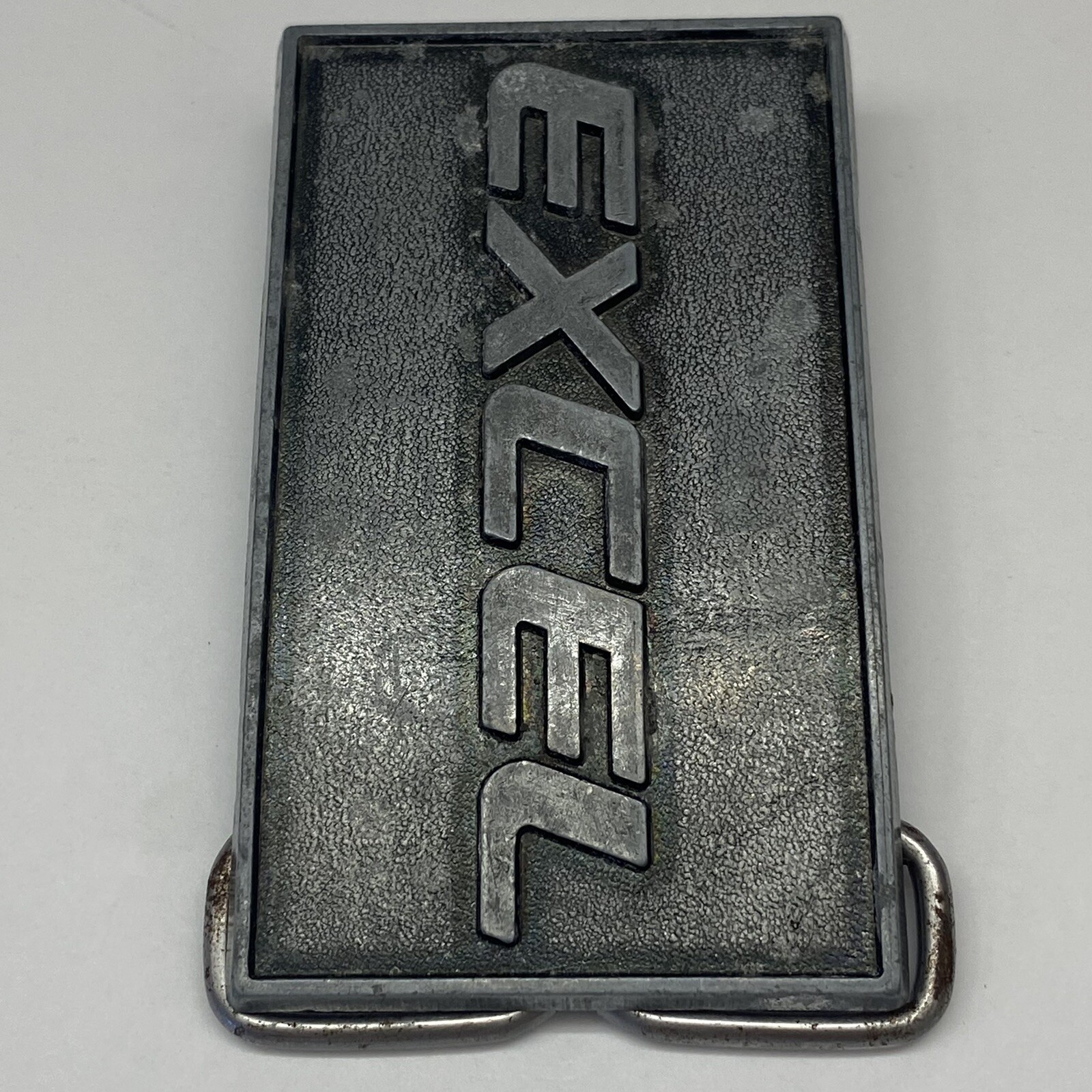 Excel Belt Buckle Metal Pewter tone Raised Lettering Made in USA Vintage