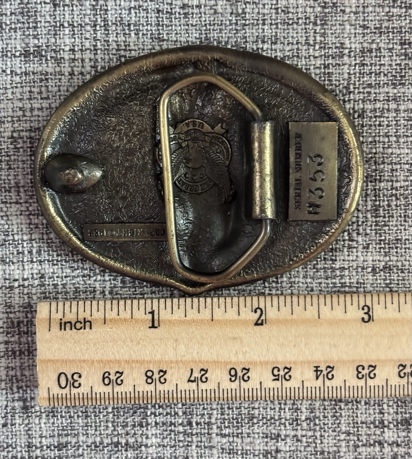 Men’s Belt Buckle 1982 Native American Man On Horse Brass Enamel Gold Brown