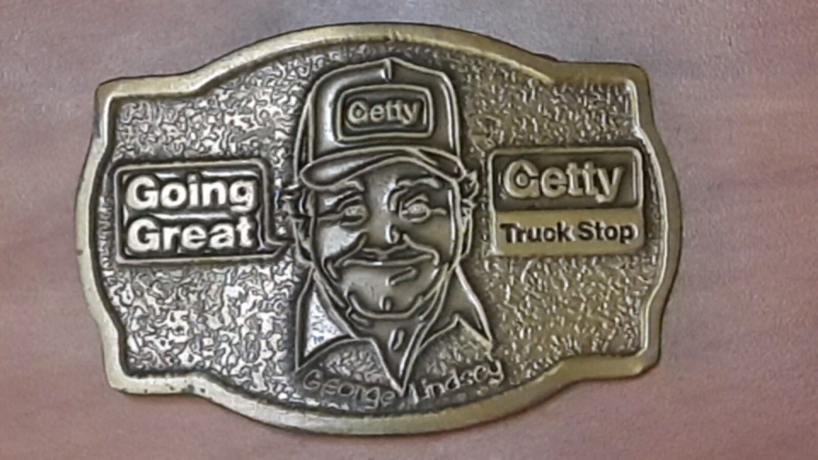 Going Great Getty Truck Stop George Lindsey Belt Buckle, NEW! Collectible
