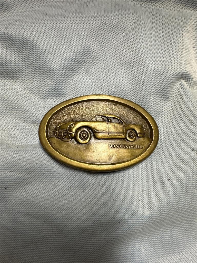 Vintage Indiana Metal Craft Belt Buckle, 1953 Corvette