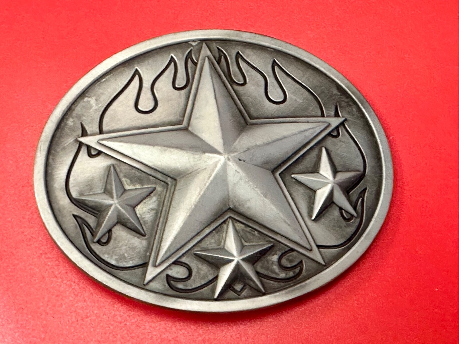 3D Nautical Celtic Star In Flames – Silver Tone Oval 4&Prime; Wide Vintage Belt Buckle
