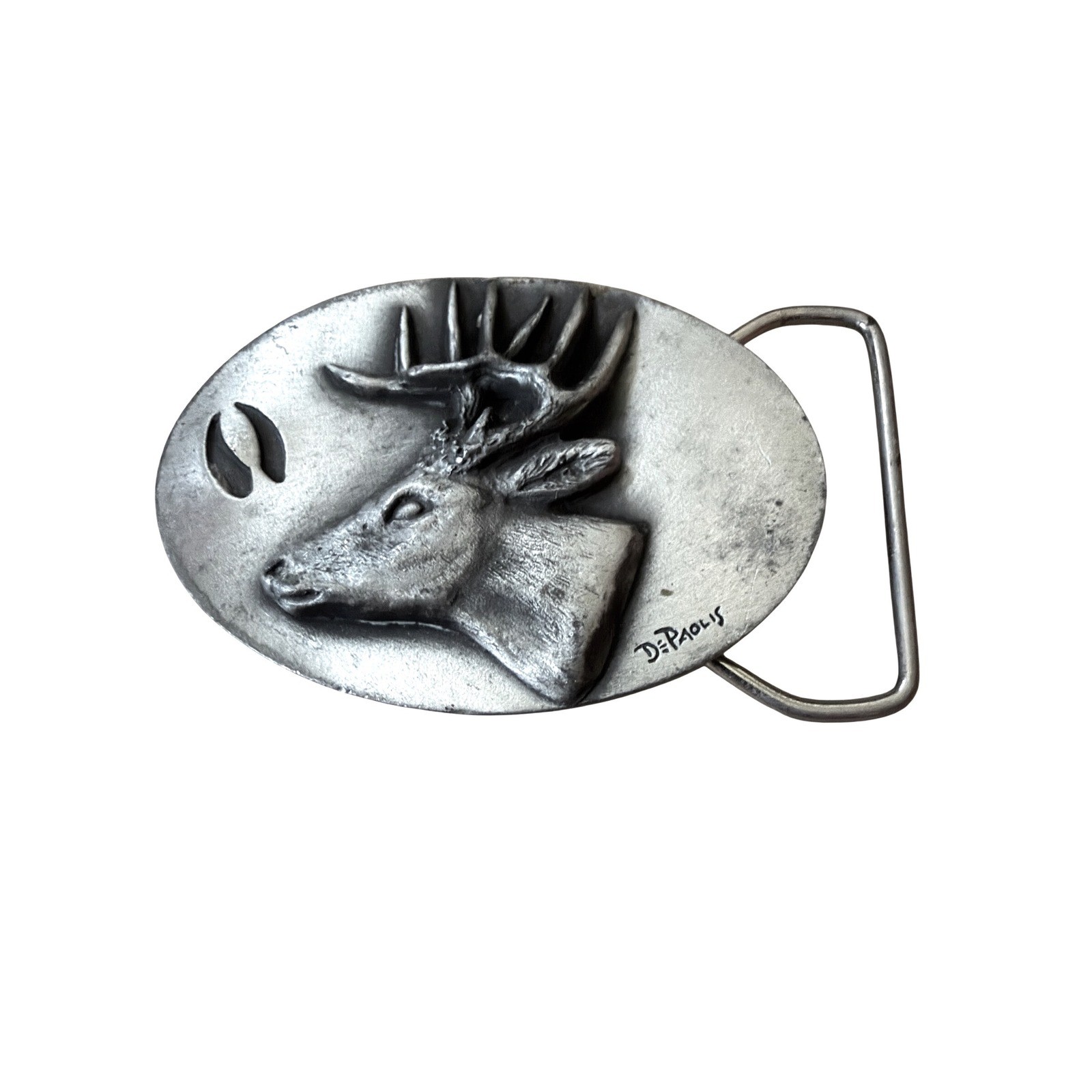 1977 Good Lad Products DePaolis Sculpted Deer Buck Pewter Belt Buckle