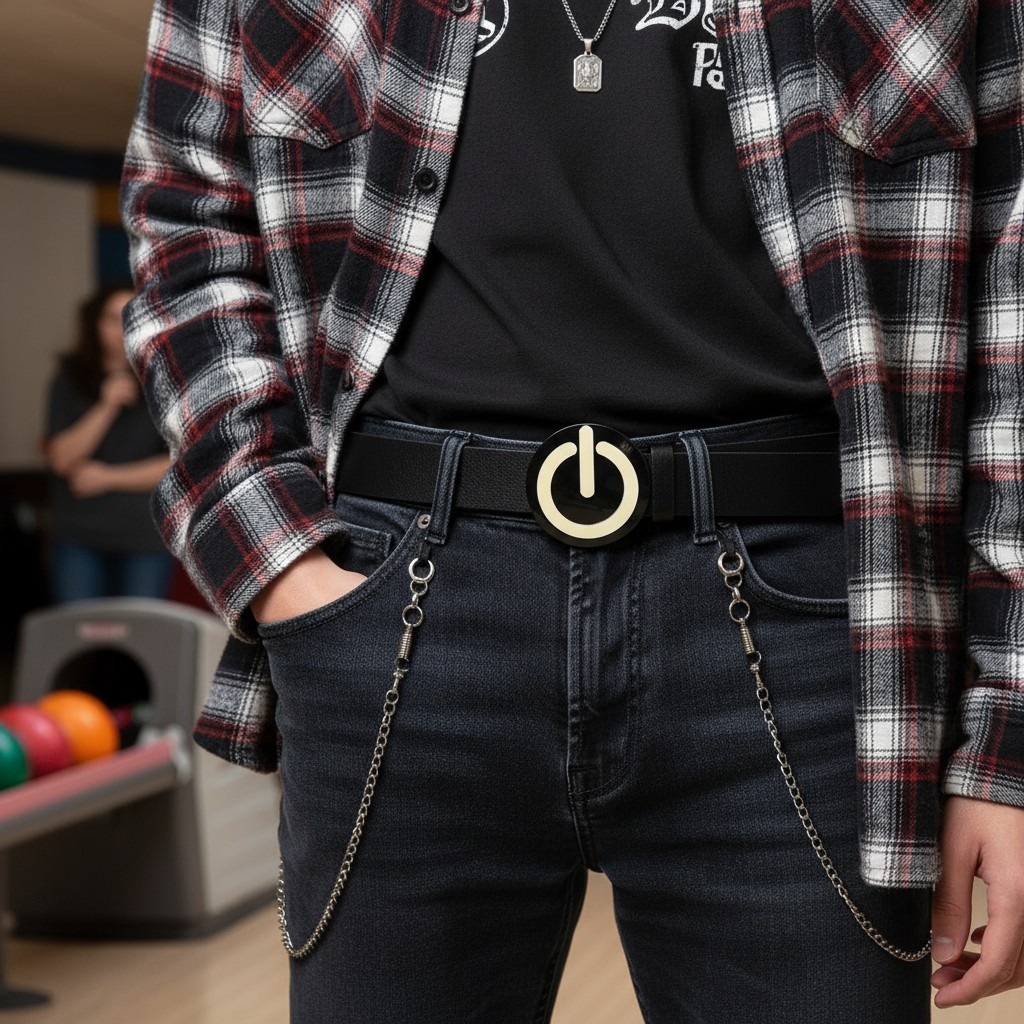 Men Women Teen Fashion Belt Buckle Emoji Retro Black Metal Power Button On Off