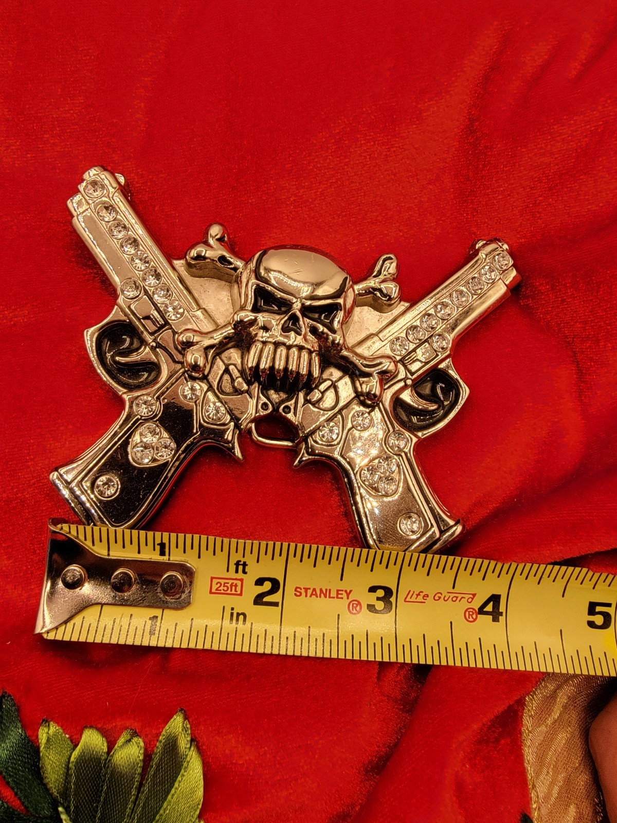Rock Rebel Unisex Skull Crossbones Gun Pistol Rhinestone Goth Silver Belt Buckle