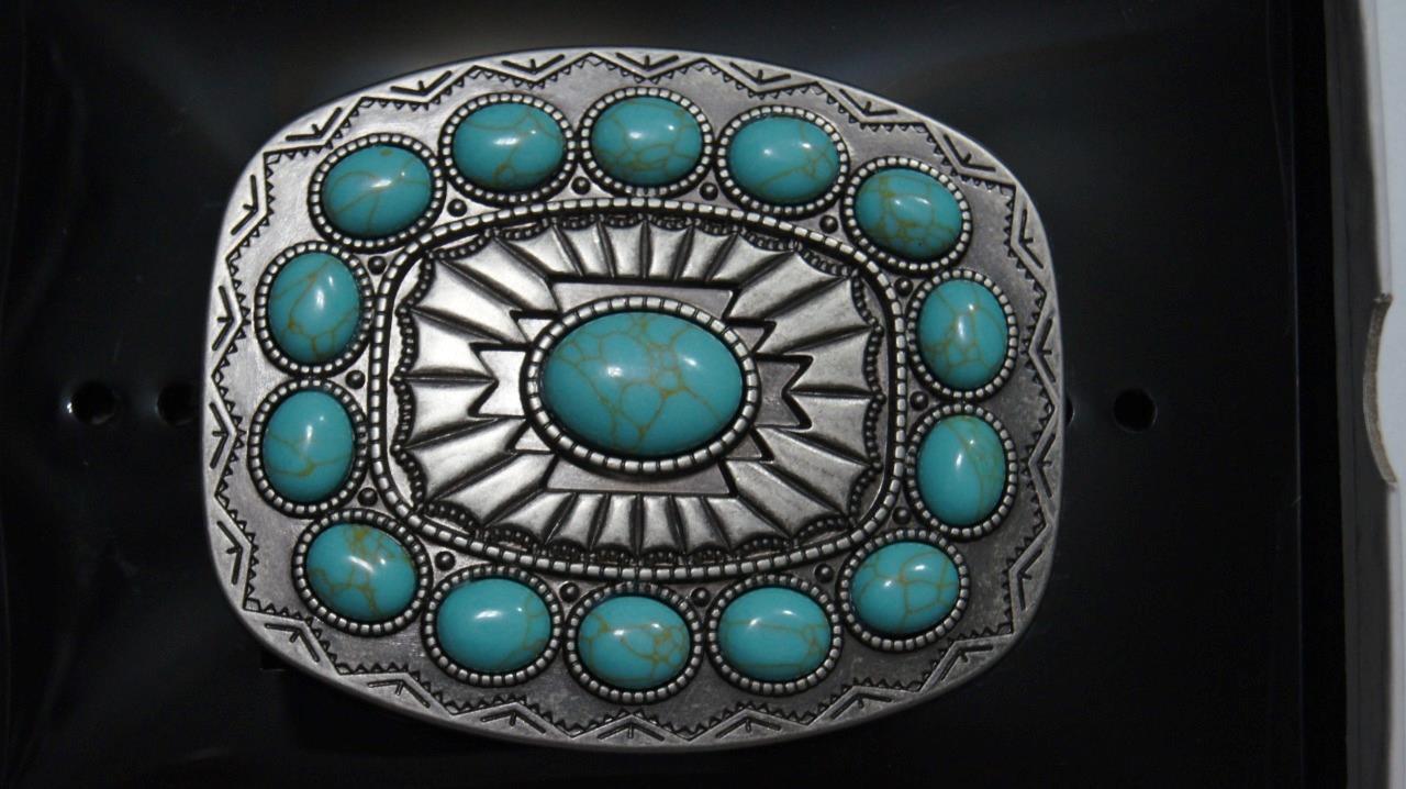 Nocona BLAZIN ROXX SILVER PLATED TURQUOISE STONE Belt BUCKLE 37903
