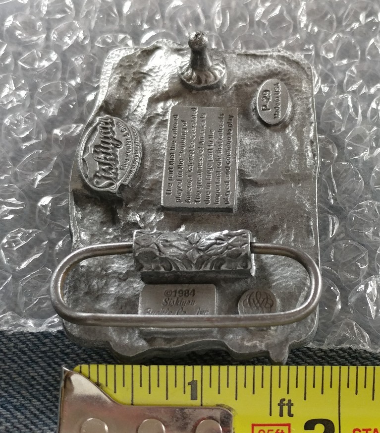 RAILROADS BUILT AMERICA STEAM & DIESEL ENGINE BELT BUCKLE SISKIYOU MADE IN USA