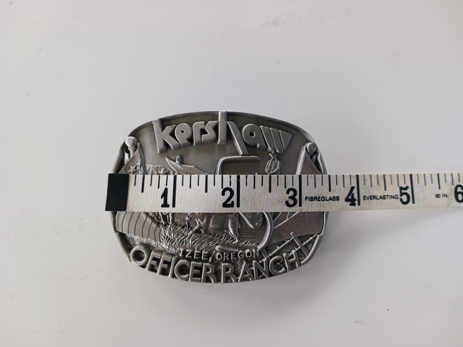 Vintage Kershaw Officer Ranch Fine Pewter Belt Buckle Made In USA # 11882