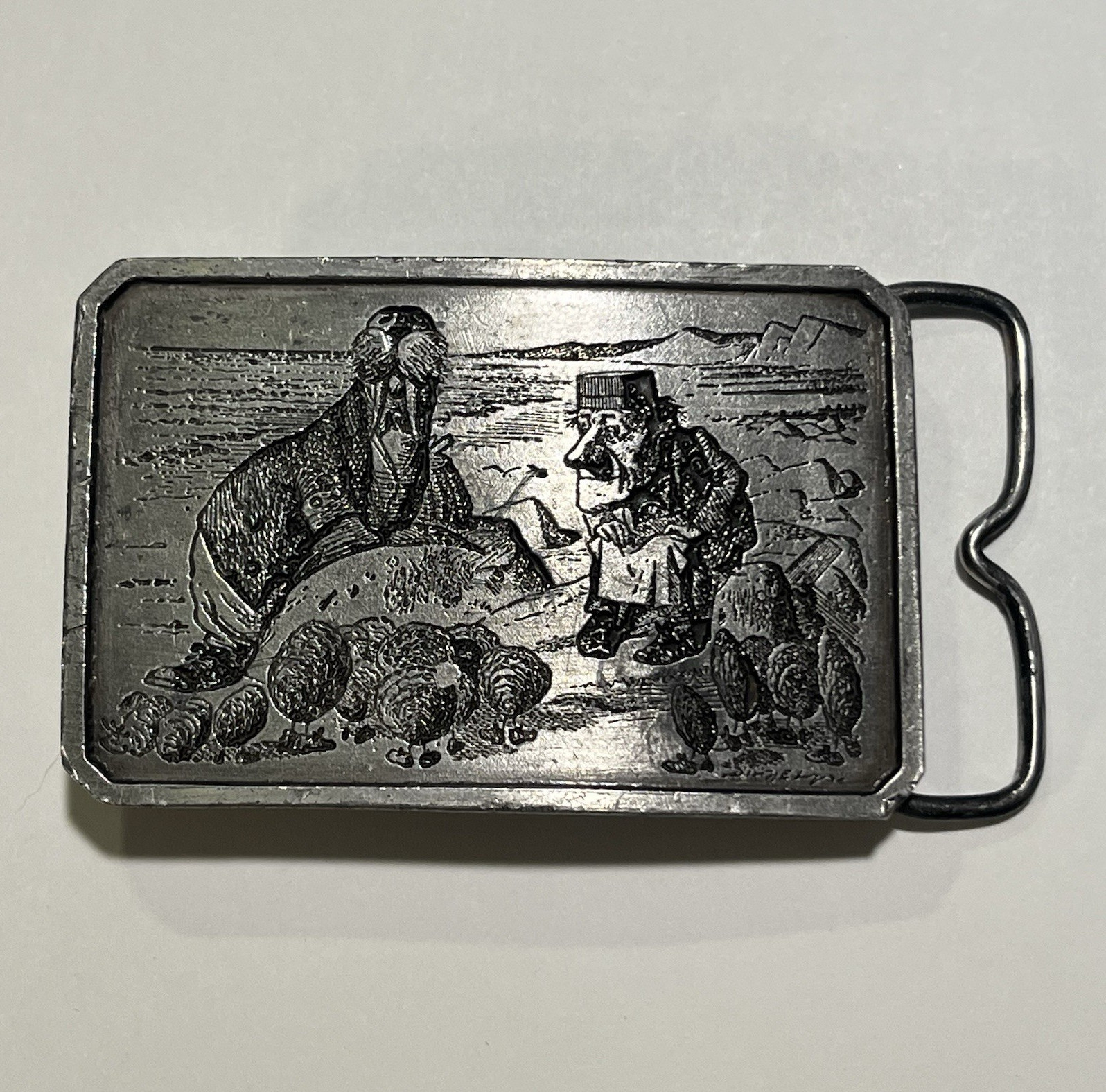Bergamot Brass Works E-72 1974 Lewis Carroll Walrus & The Carpenter Belt Buckle