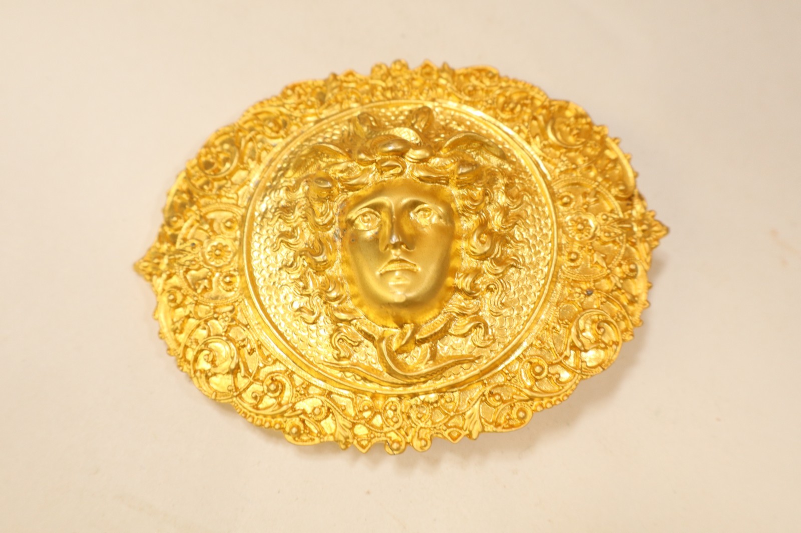 Gold Tone Medusa Head Belt Buckle