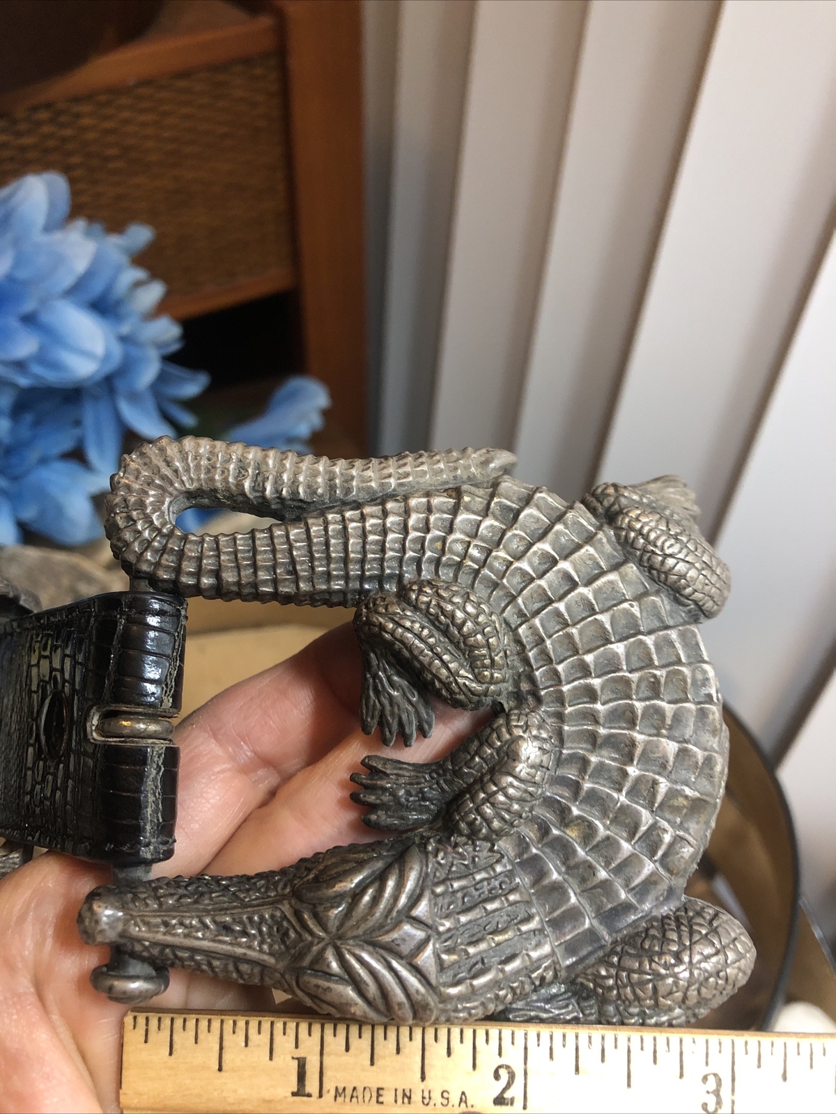 Vintage J.DEEGAN Sterling Silver 925 ALLIGATOR Crocodile belt BUCKLE 6.2oz, 175g