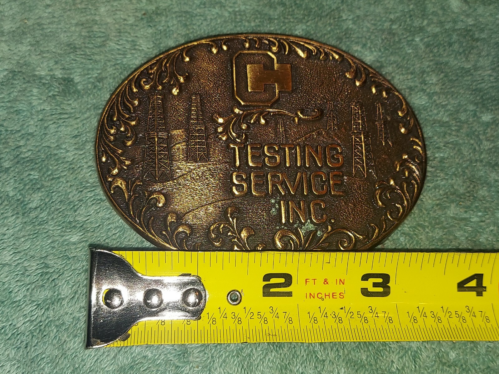 C & H Testing Service Solid Brass Vintage Belt Buckle Raised Relief