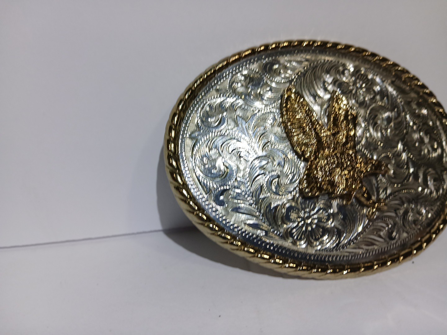 Golden Bronze Eagle On Silver Plated Western Style Belt Buckle – Made In USA
