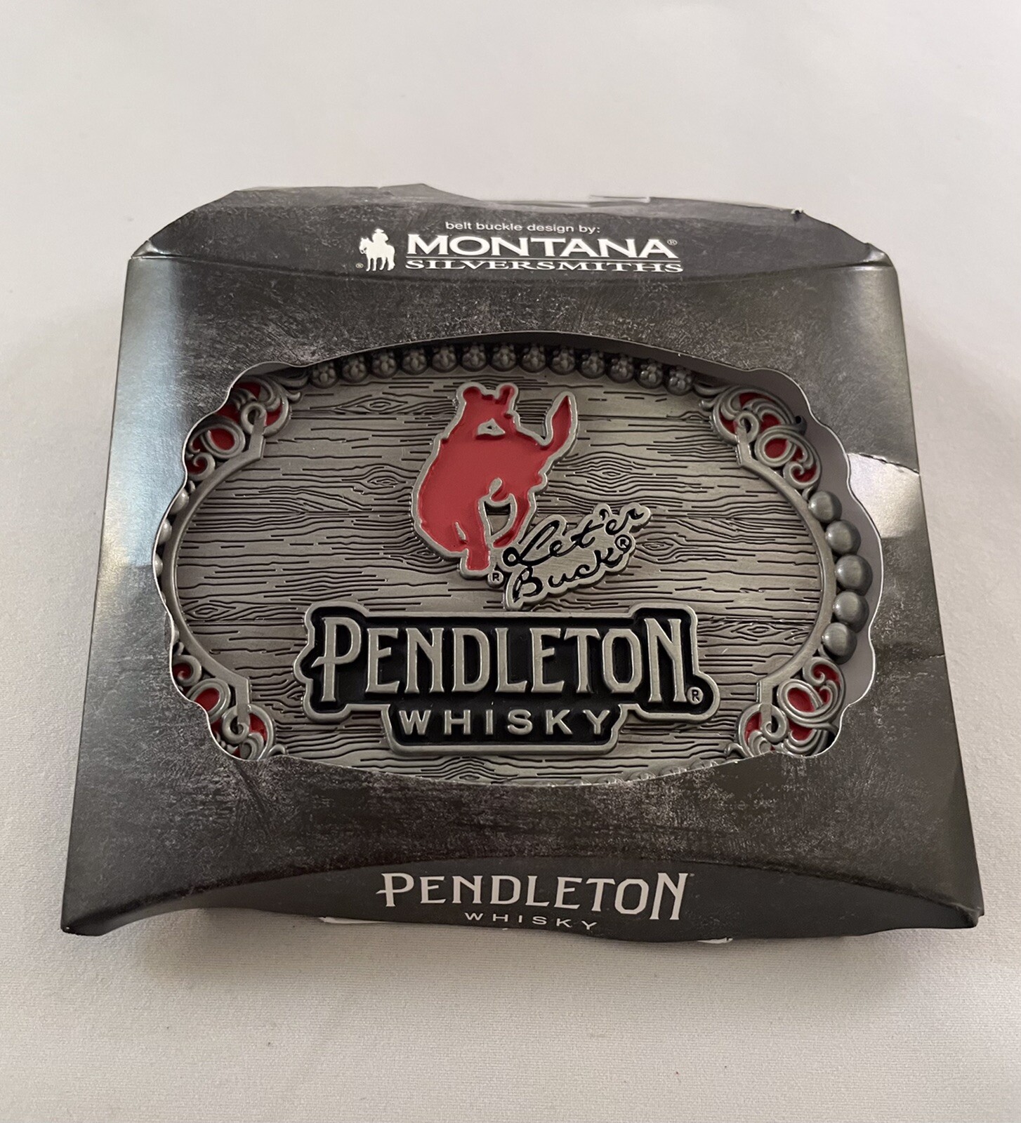 Pendleton Whisky 2023 “Let’er Buck” Belt Buckle- Montana Silversmiths- New