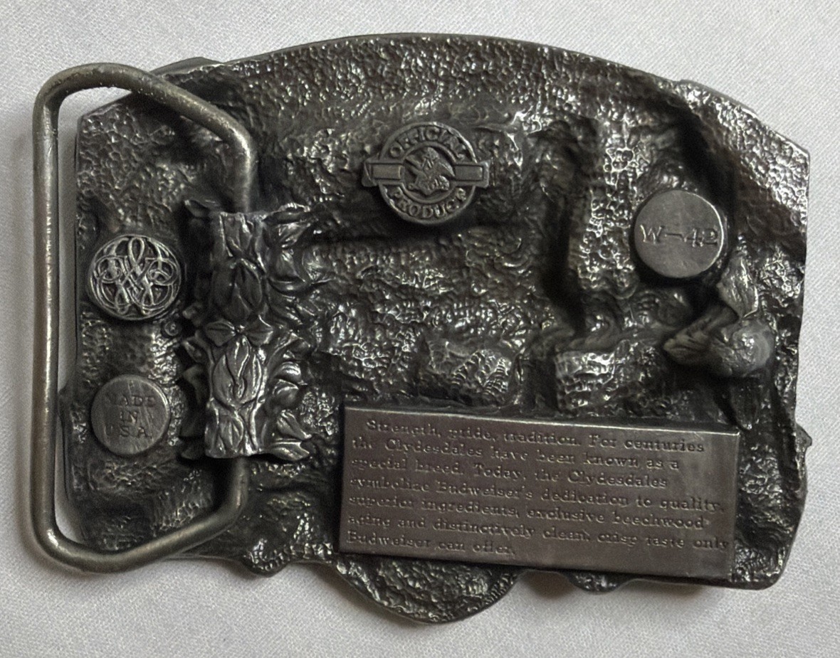 Vintage Budweiser Clydesdales King of Beers Pewter Belt Buckle