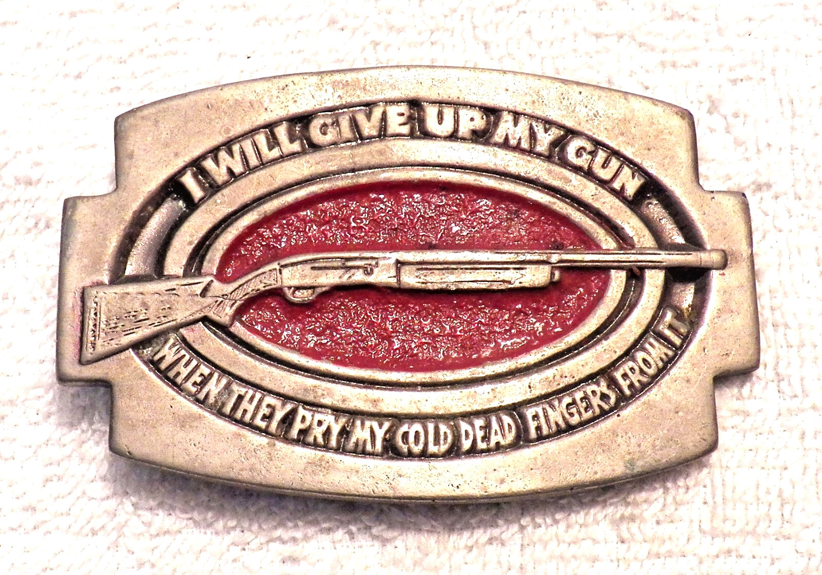 CLASSIC BELT BUCKLE GIVE UP GUN WHEN PRY IT FROM MY COLD DEAD F SILVER TONE BB13