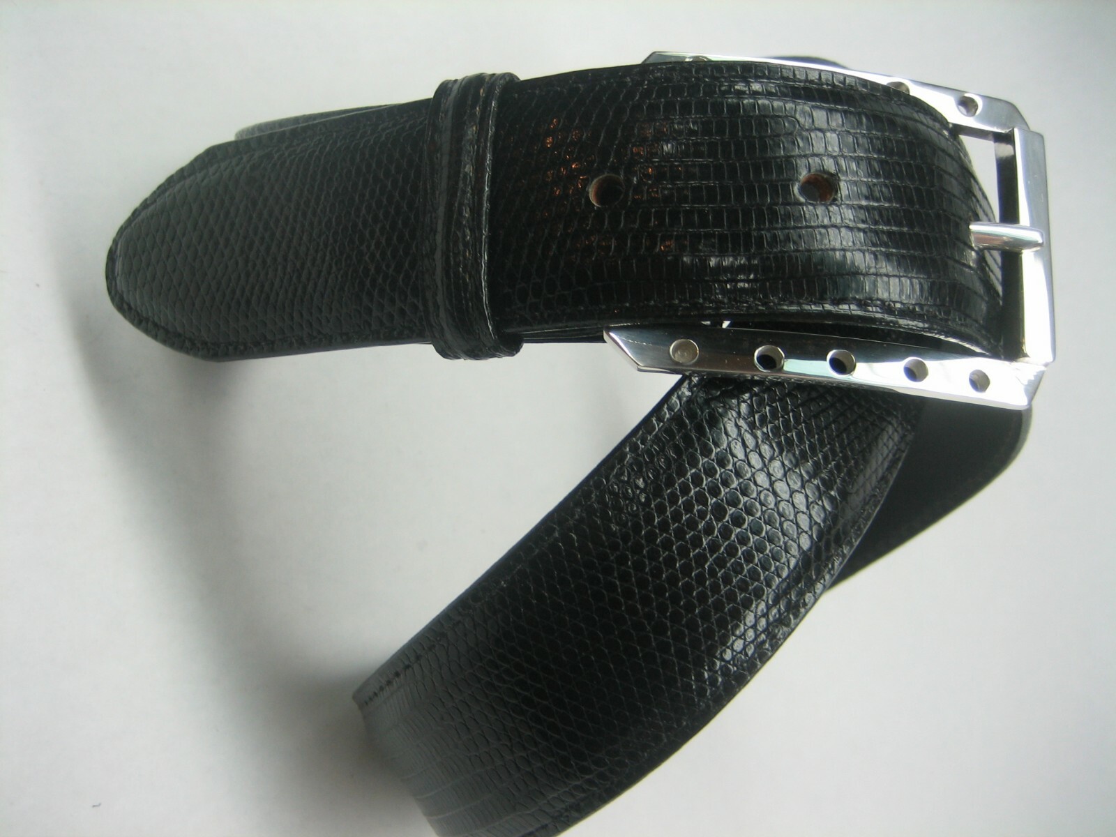 STERLING SILVER 925 BUCKLE WITH GENUINE LIZARD 1.5&Prime; BELT MADE IN U.S.A.