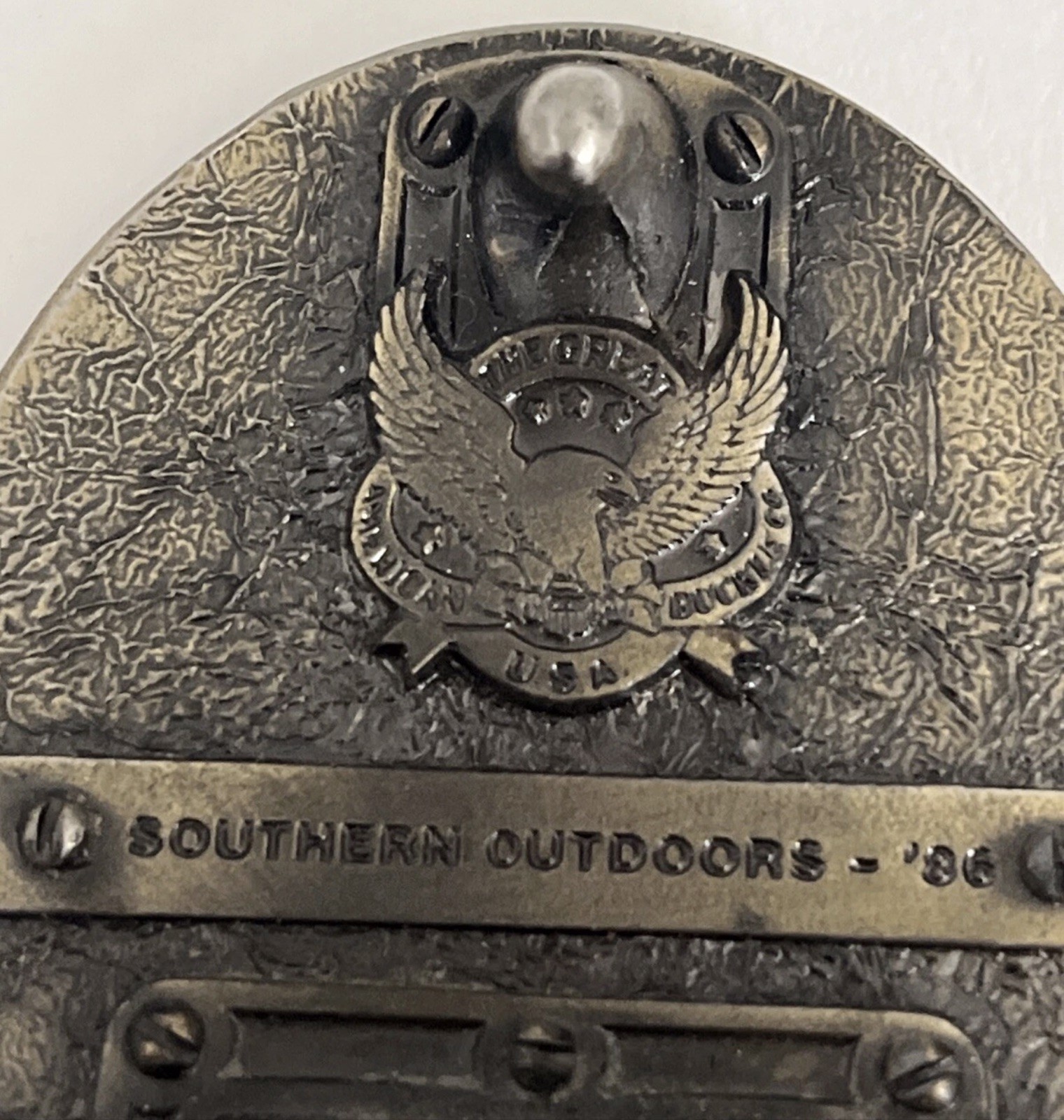 1980s vintage SOUTHERN OUTDOORS belt buckle SOLD BRASS made in USA western