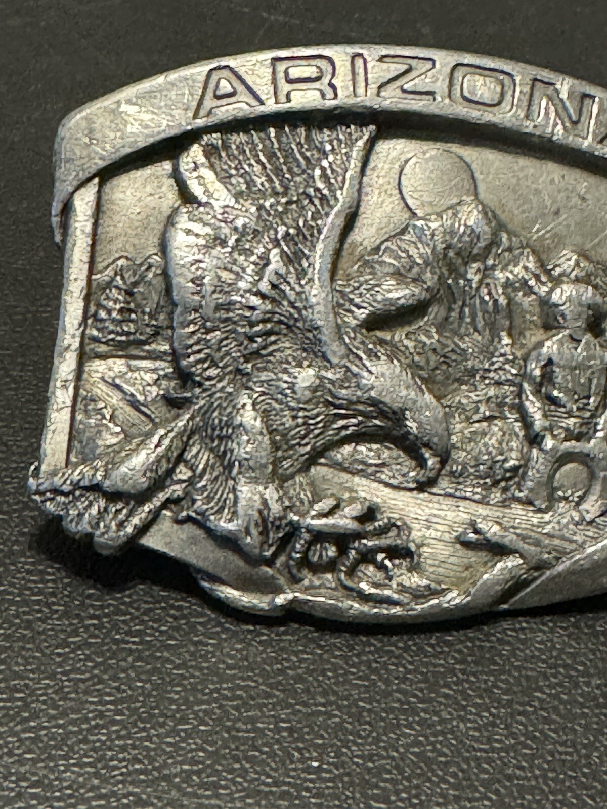 VTG SISKIYOU ARIZONA GOLD PANNING PEWTER BELT BUCKLE AG-7 1984 WILLIAMS OREGON