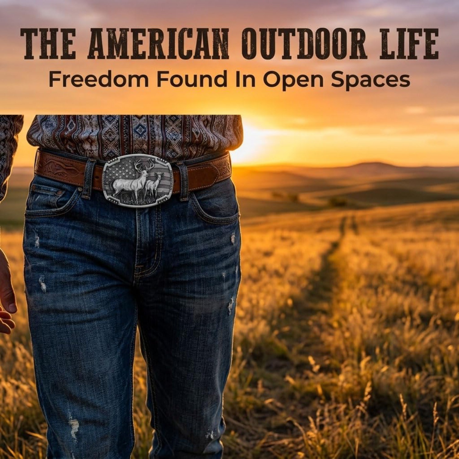 Western Belt Buckles for Men Cowboy Belt Buckle American Patriotic Belt, Deer
