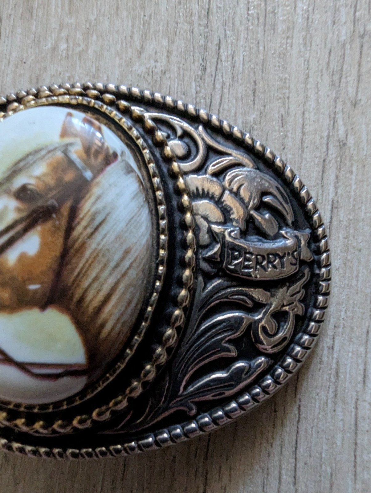 Vintage Perry’s Western Cowboy Belt Buckle Horse Head Rodeo USA Silver Tone