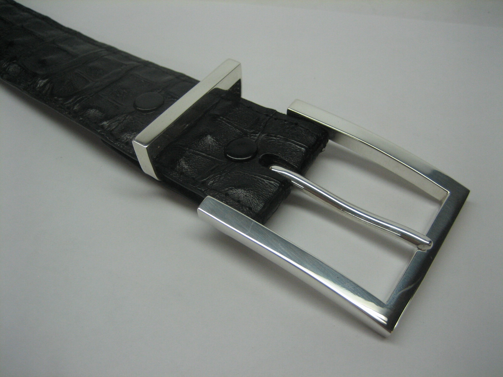 GENUINE HORNBACK CROCODILE BELT 1-3/8&Prime;, W/ 2 PC BUCKLE SET 925 SOLID SILVER USA.