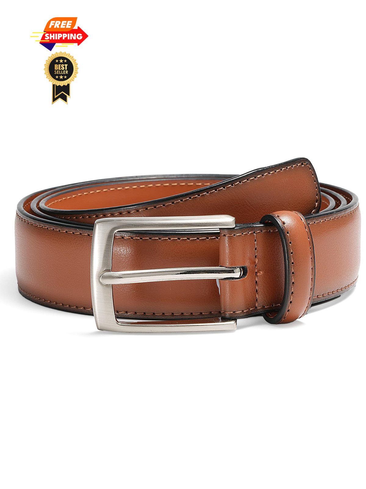 MILORDE Men Genuine Leather Belt with 34(Fits Waist 32&Prime;-33&Prime;), Basic Tan