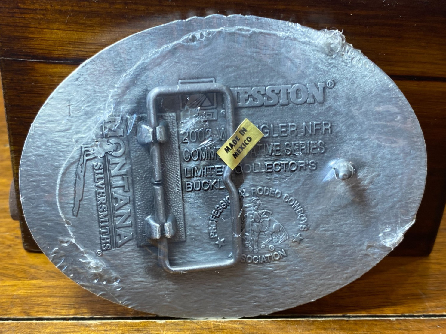 Hesston Wrangler 2002 Silver Tone NFR National Finals Rodeo Oval Belt Buckle VTG