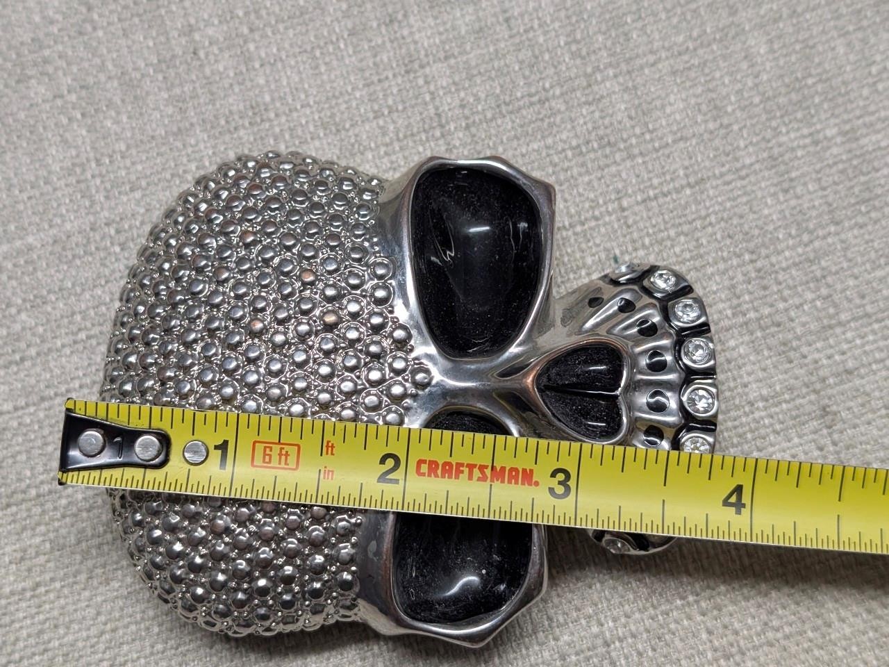 vintage Y2K belt buckle SKULL chrome metal STUDDED skeleton PUNK tripp hot topic