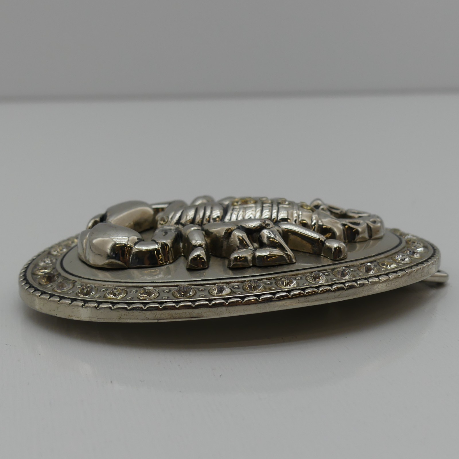 Classico Italia Silver Metal Oval Peace Rhinestone Belt Buckle for Men 1.5&Prime;