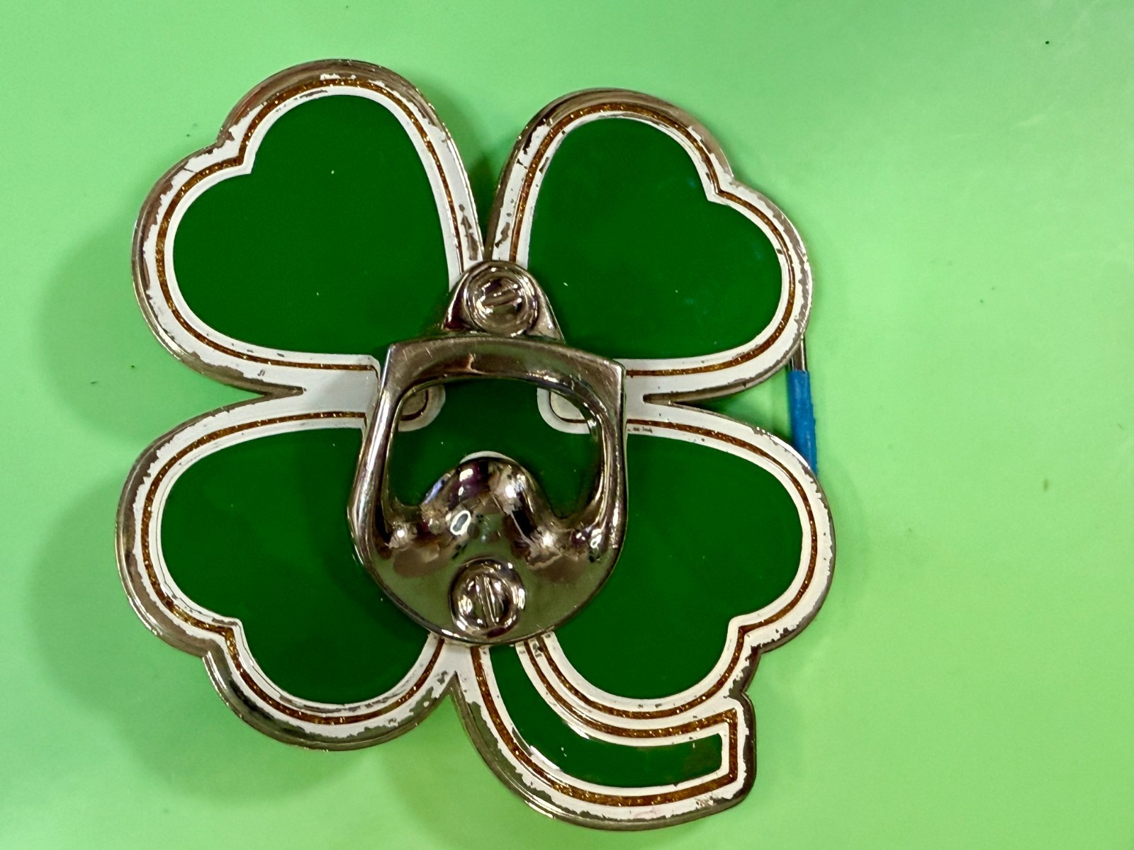 Lucky Four Leaf Clover Shamrock Green Silver Novelty Bottle Opener & Belt Buckle