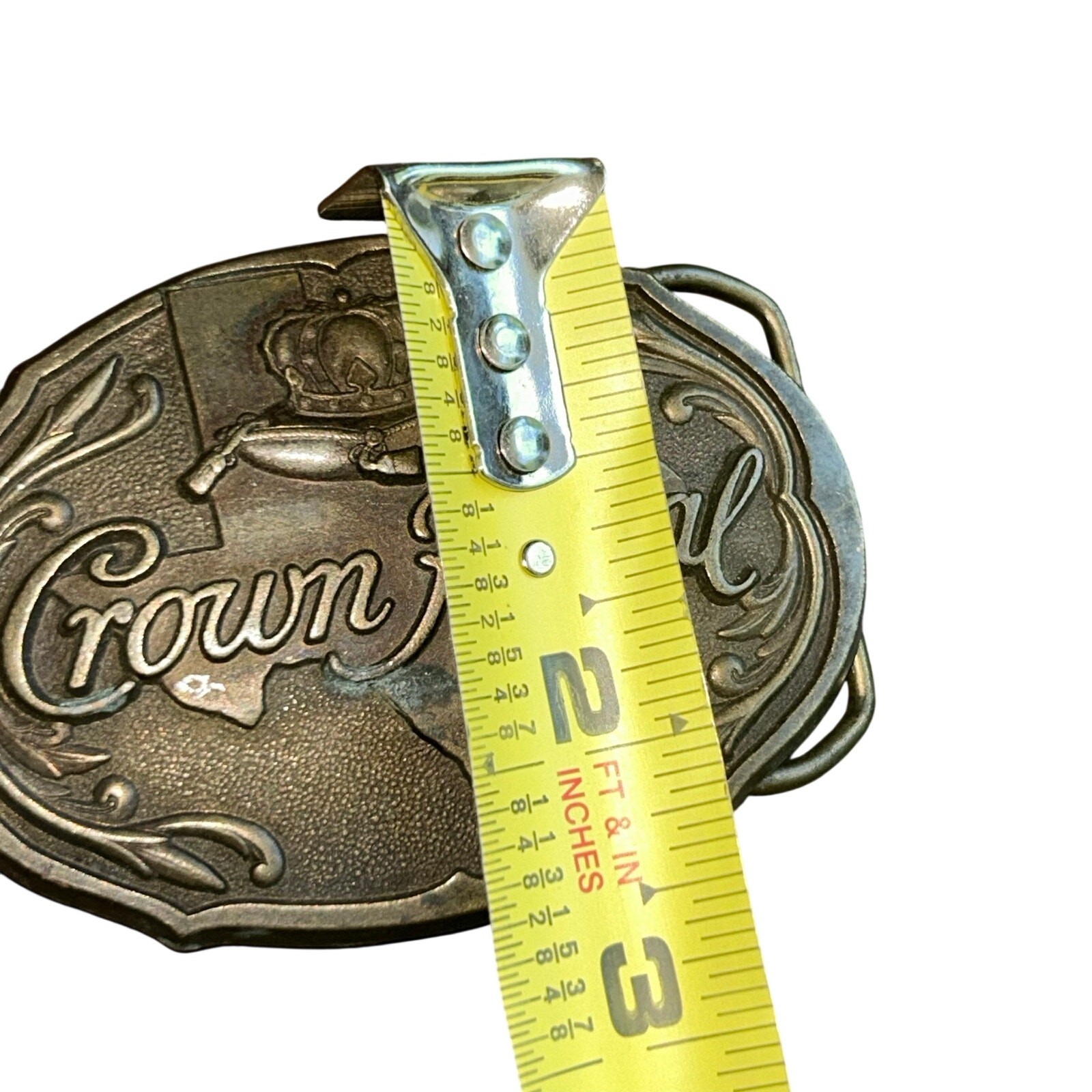 Vintage Crown Royal Western Metal Bronze tone Color Heavy Duty Belt Buckle