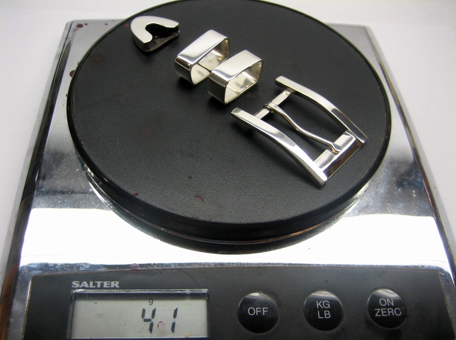 Sterling silver buckle 2 loops and tip set 41 g w/Genuine Lizard-1-1/4 to 1&Prime;belt
