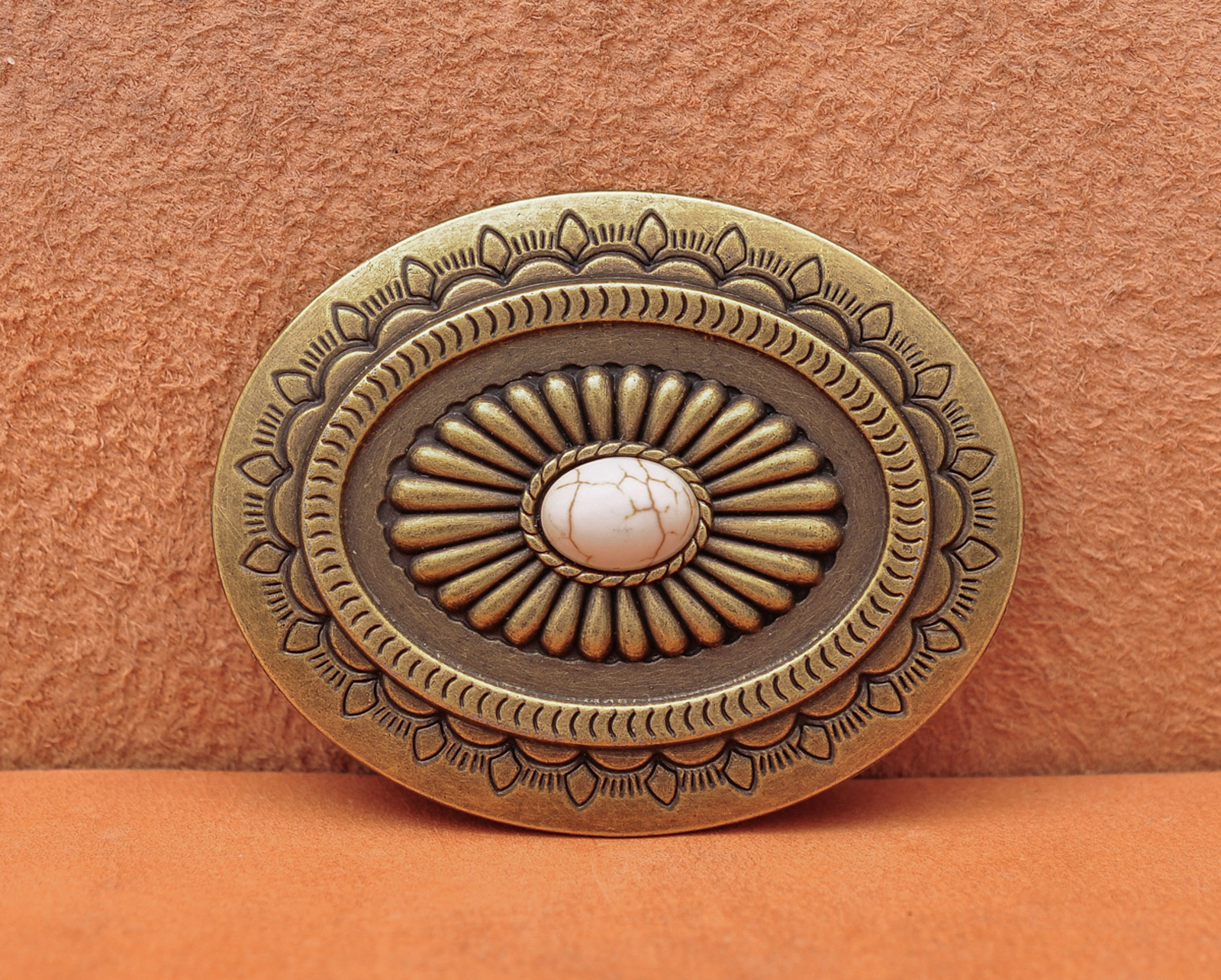 Antique Brass Western cowboy Flower Pattern Turquoise Leathercraft Belt Buckle