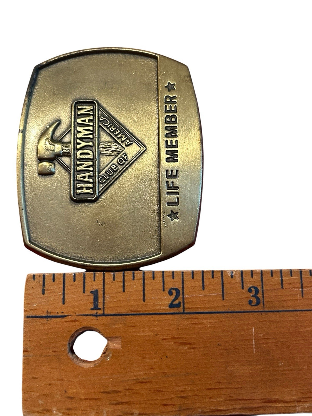 Vintage Handyman Club of America Life Member 1996 Brass Belt Buckle 3×2.5”