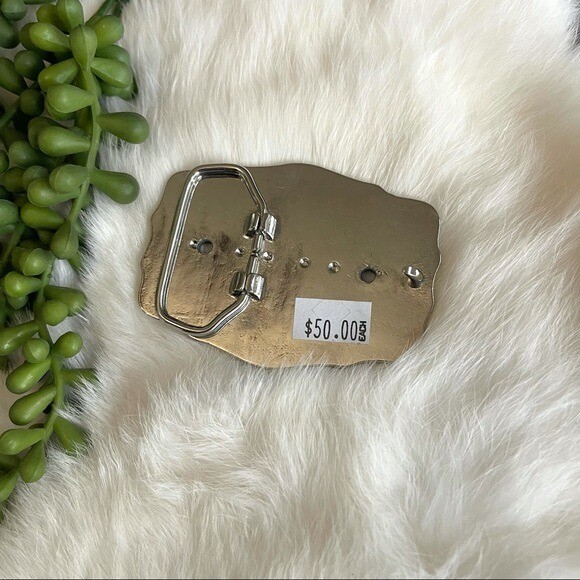 Belt Buckle Floral Silver & Black Rodeo Western Bull Rider Cowboy Cowgirl