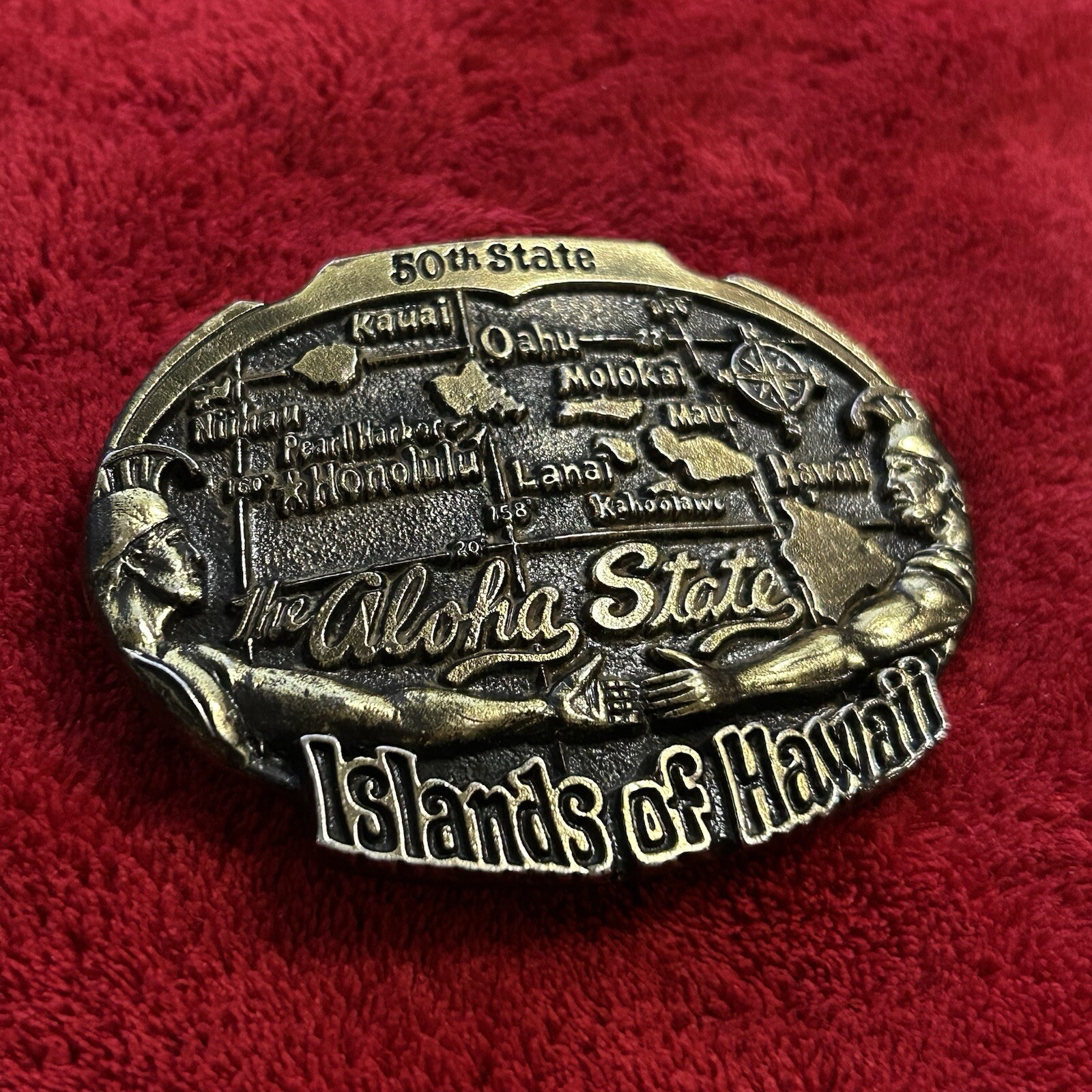 1982 Islands Of Hawaii Metal Brass Belt Buckle 50th State The Aloha State VTG