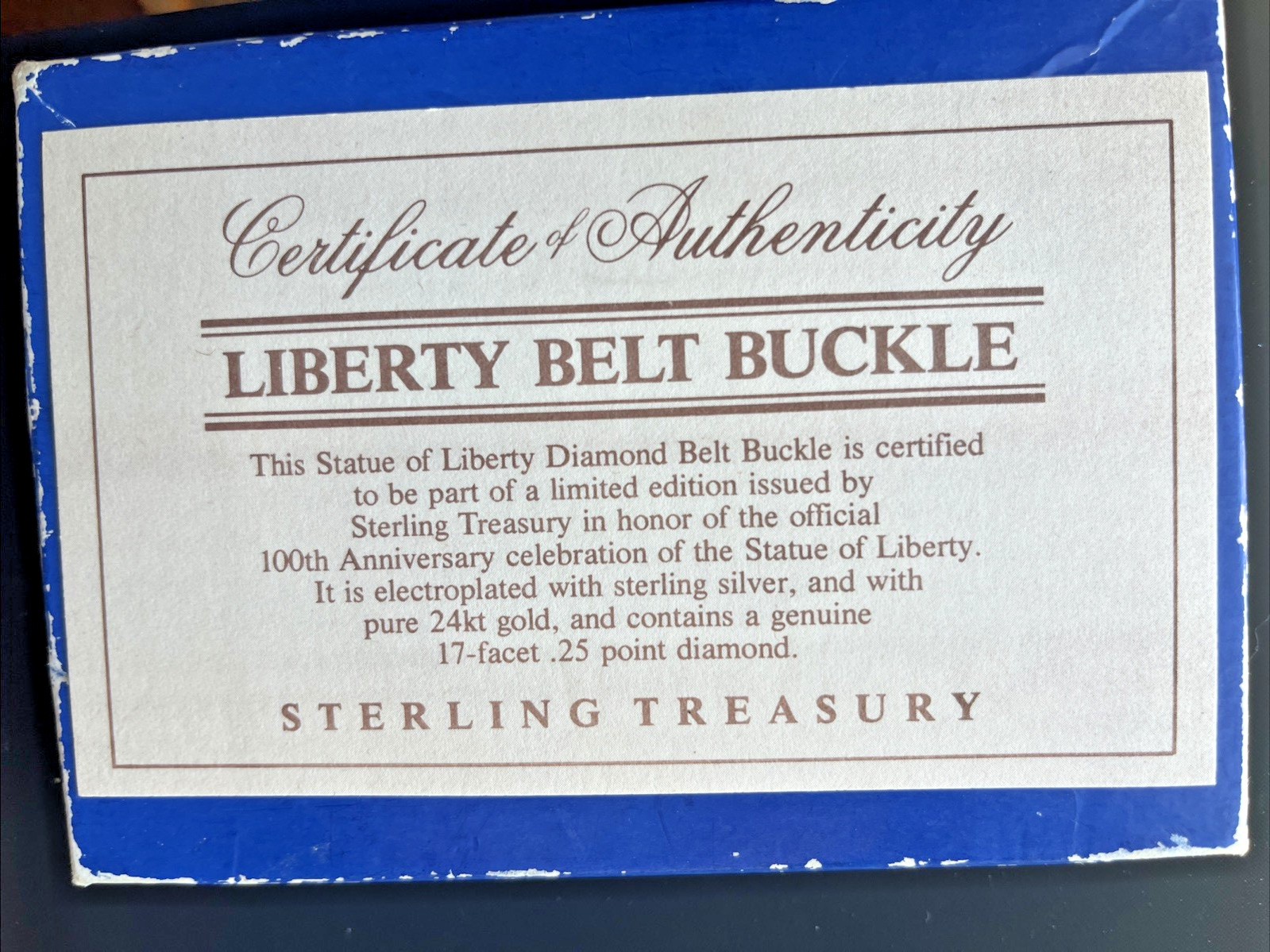 100 Years of Liberty 1886-1986 Belt Buckle – Sterling Treasury Original Box NOS