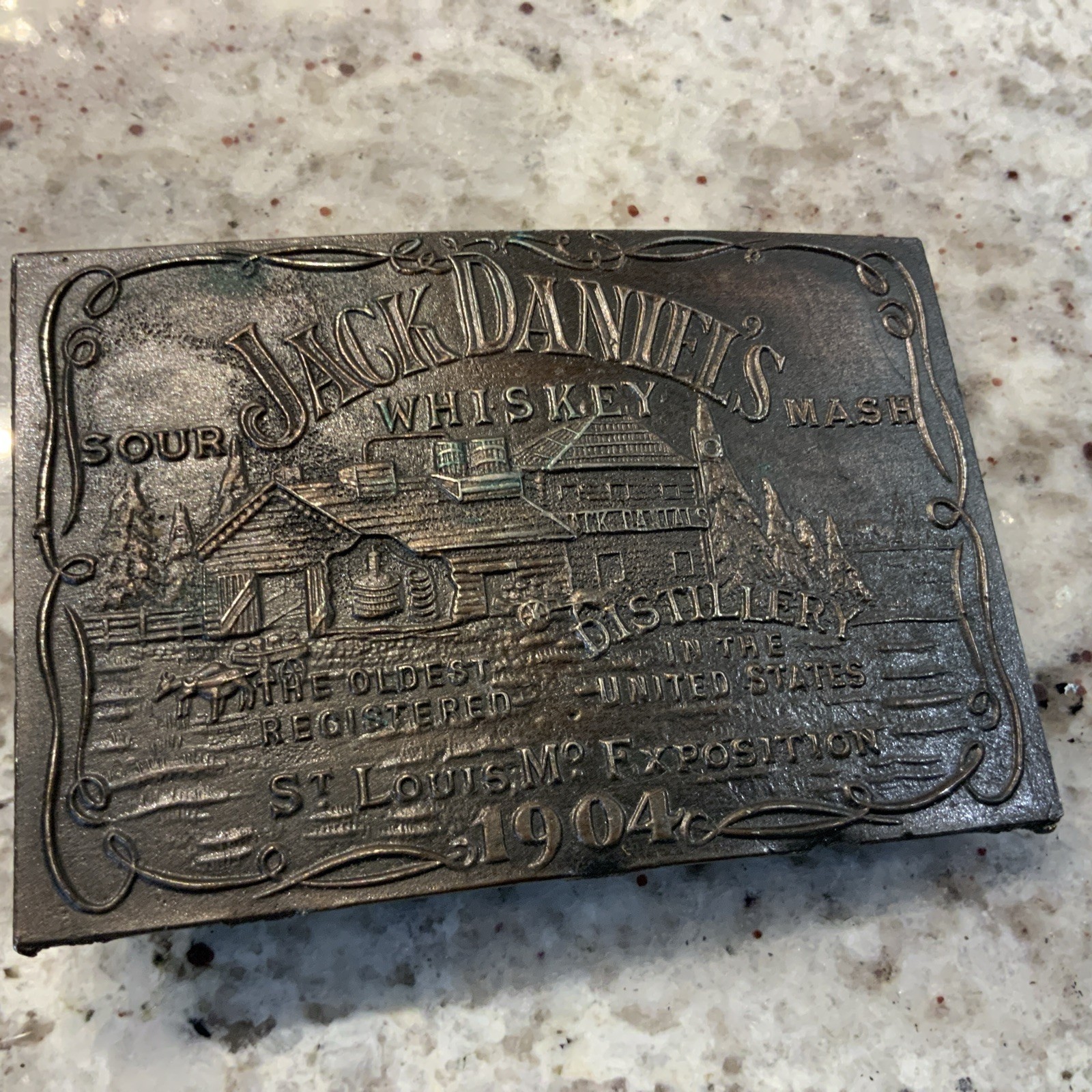Jack Daniels Sour Whiskey Mash Belt Buckle St. Louis Exposition 1904