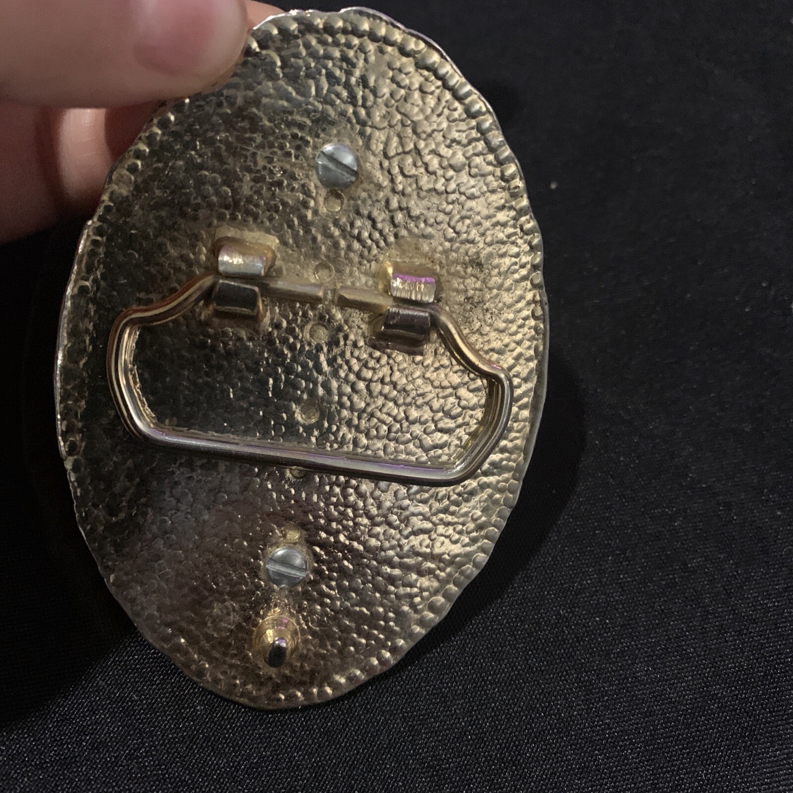 VTG Western Belt Buckle Floral Leaf Oval Stone