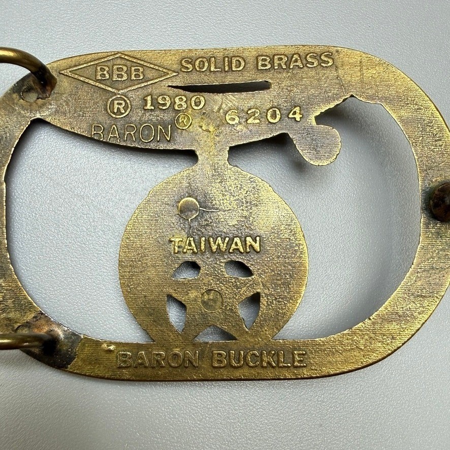 Vintage 1980 Solid Brass Shriners Belt Buckle Scimitar Crescent Sphinx Star