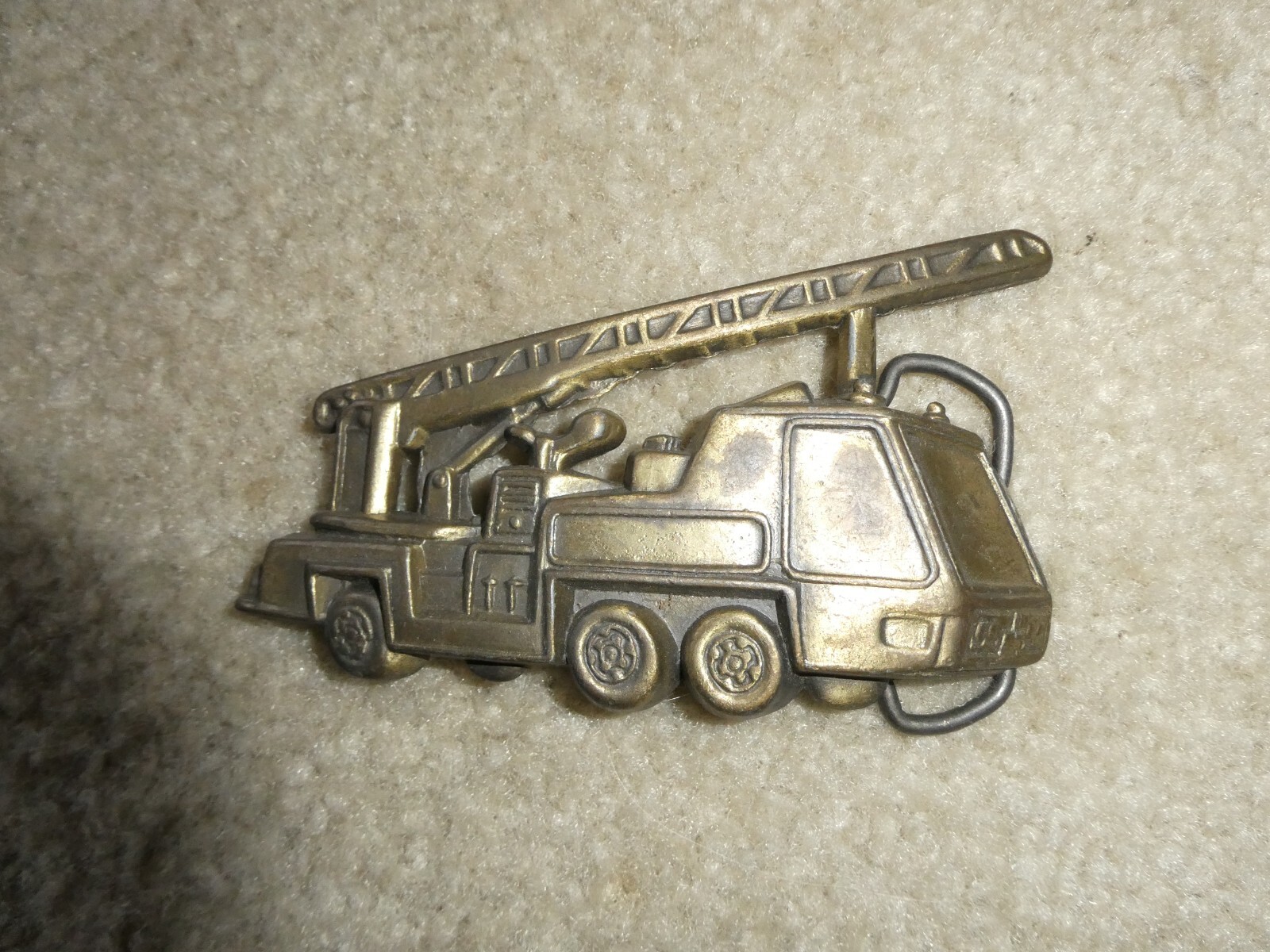 Vintage 1970s Brass Ladder Fire Truck Belt Buckle 4&Prime; Wide